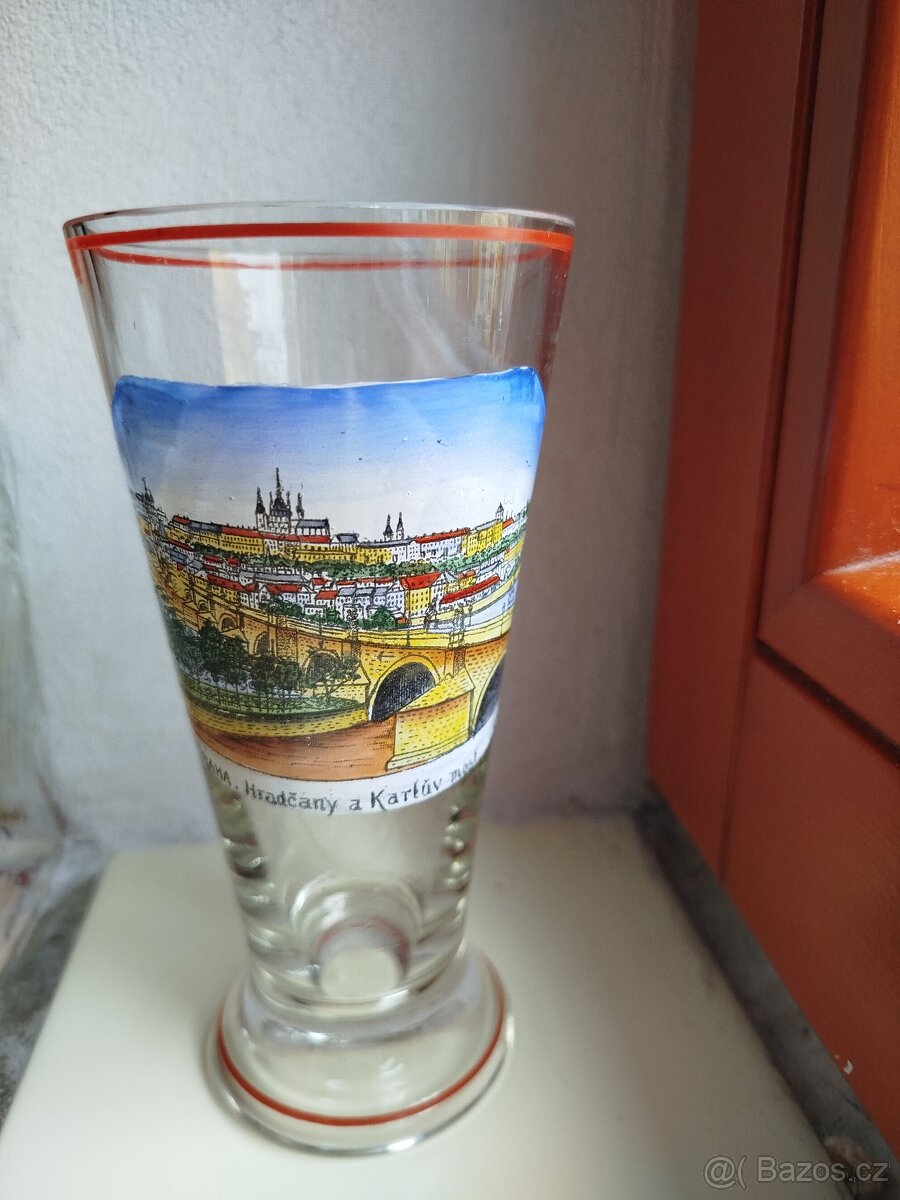 HRADČANY 100% STAV MALOVANÁ UPOMÍNKOVÁ SKLENICE