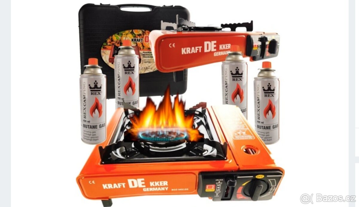 Kempingový vařič na plynovou kartuš 2,5 kW, 195g/h + 4 x kar