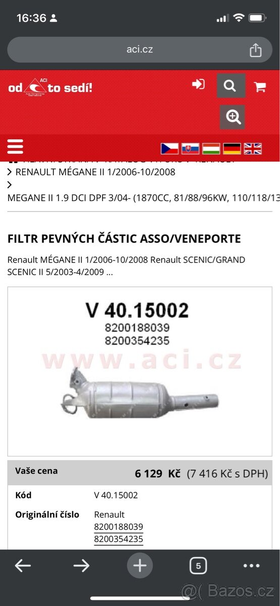 DPF filtr Renault MÉGANE II / SCENIC/GRAND SCENIC II
