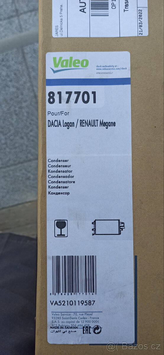 Kondenzátor ( chladič ) klimatizace pro Renault, Dacia