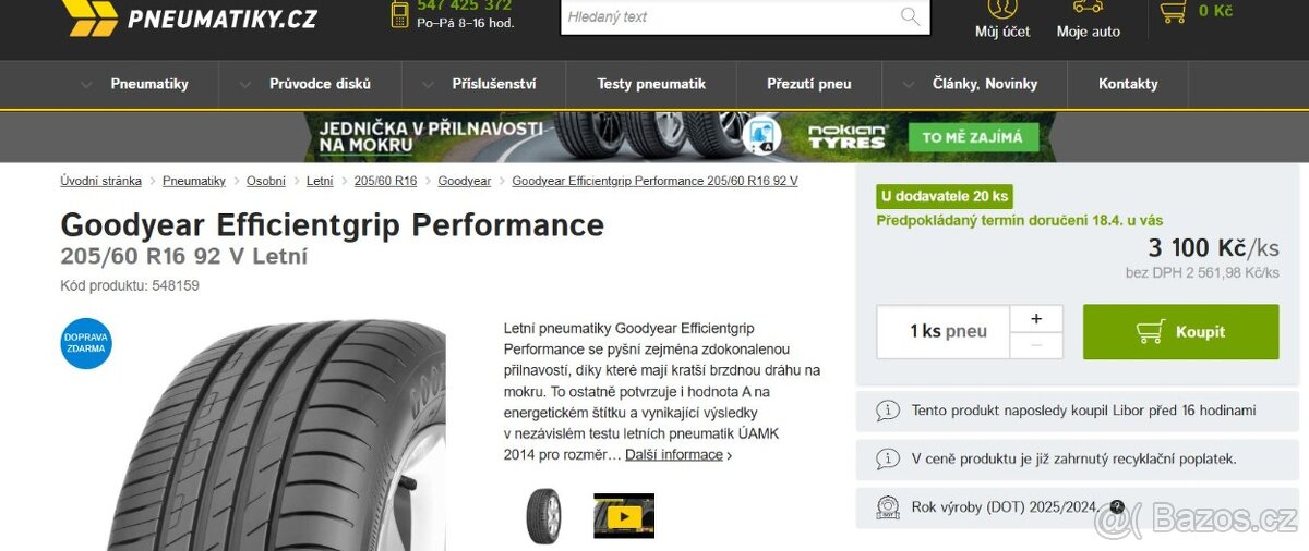 4 ks Goodyear EfficientGrip 205/60R16 LETNÍ PNEUMATIKY. Půvo