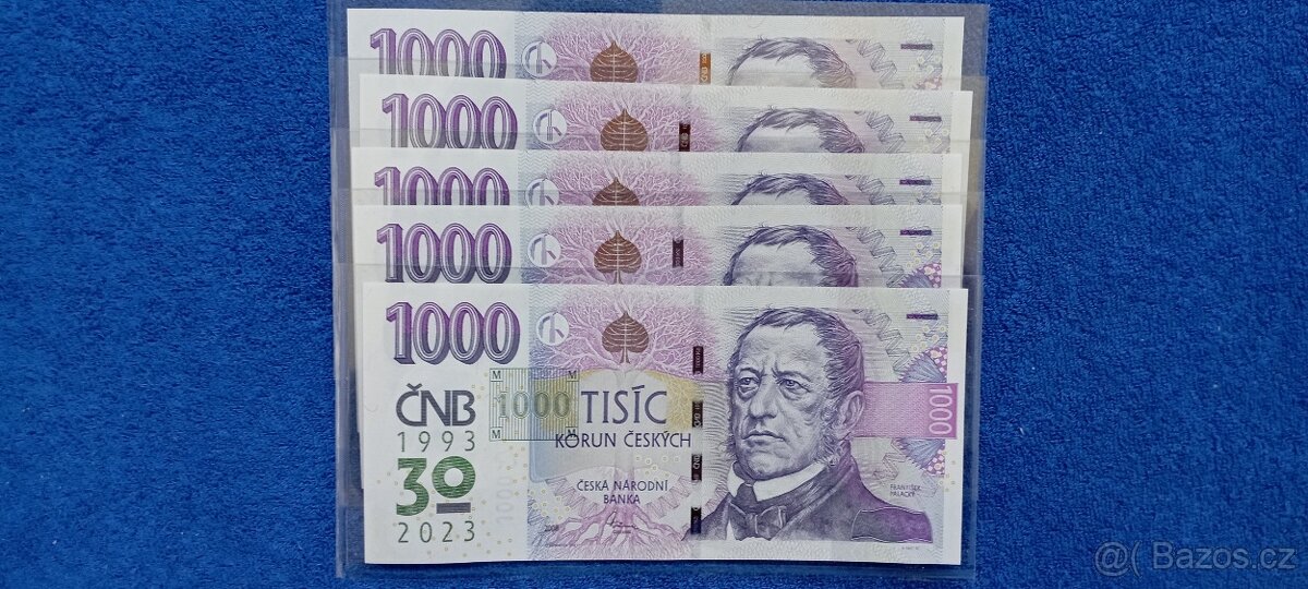 Vyroční bankovky 1000 Kč s přítiskem UNC