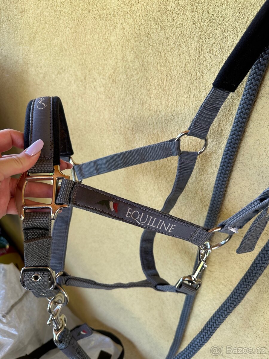 Šedá Equiline ohlávka s vodítkem, Full