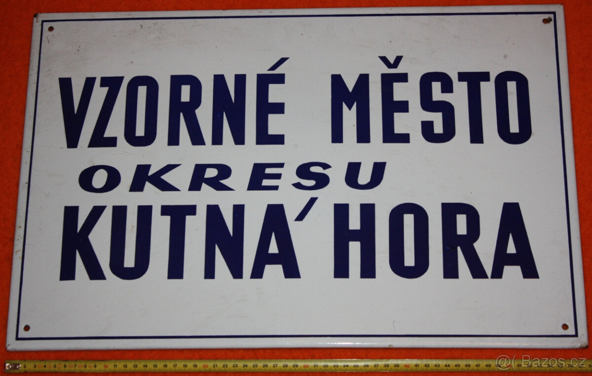 Cedule smaltovaná plechová - Vzorné město okresu Kutná Hora