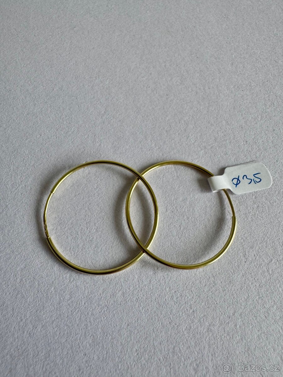 Zlaté náušnice 14K, 2,10 g, průměr 3,5 cm