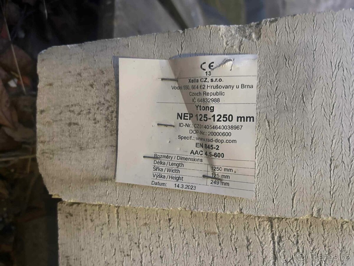 Ytong NEP 125 - 1250 mm překlad