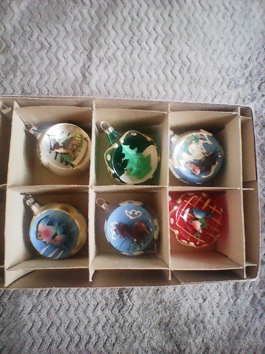 Retro skleněné vánoční ozdoby s vlepem  7