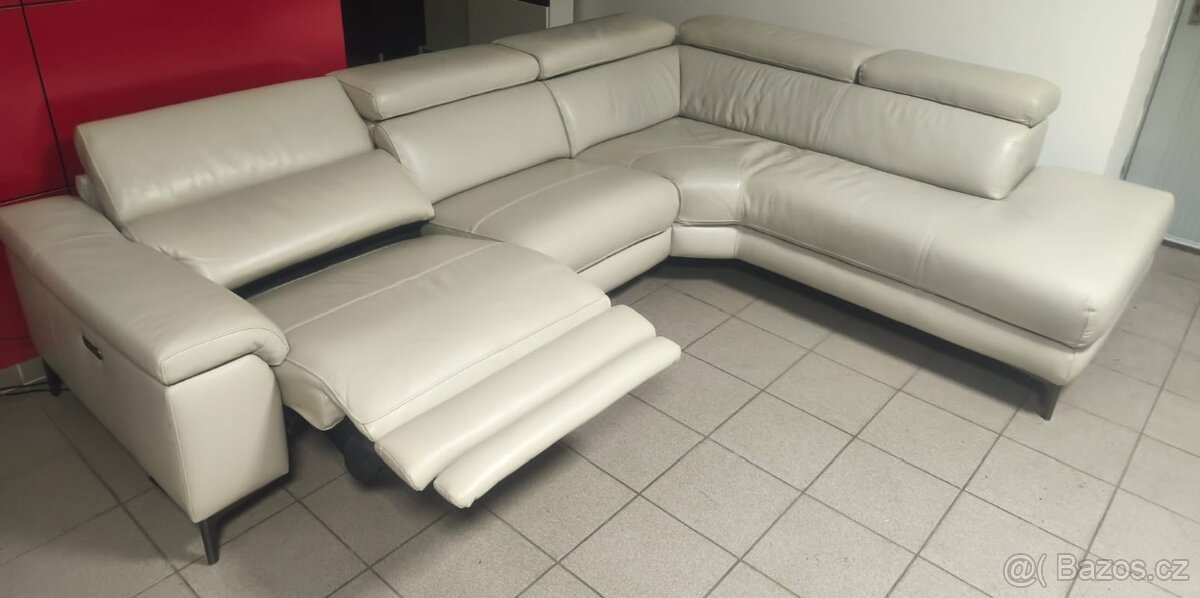 Kožená rohová sedací souprava - PRAVÁ KŮŽE, jak NOVÁ