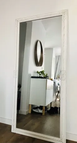 Barokní zrcadlo bílé dřevěné s fazetou 162x72cm