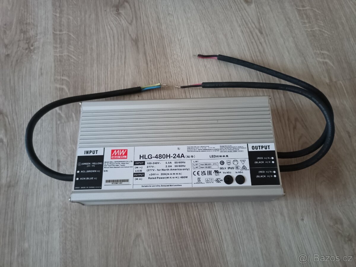 Značkový zdroj 24V 20A 480W - Meanwell - HLG-480-24A