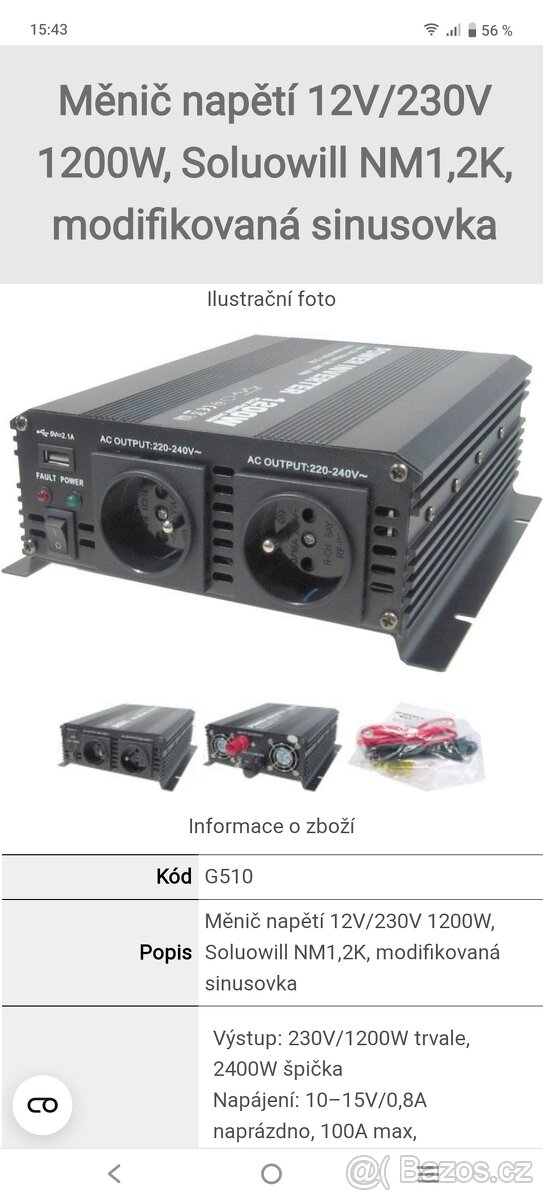 Měnič napětí 1200W