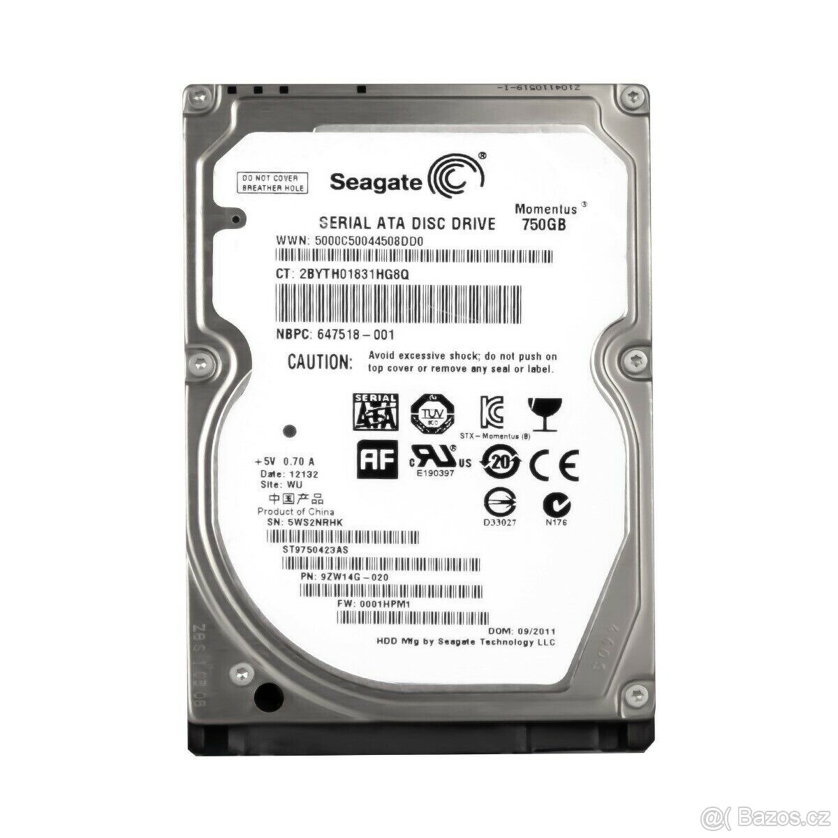 Plně funkční HDD pevný Disk 750 GB 2,5" SATA