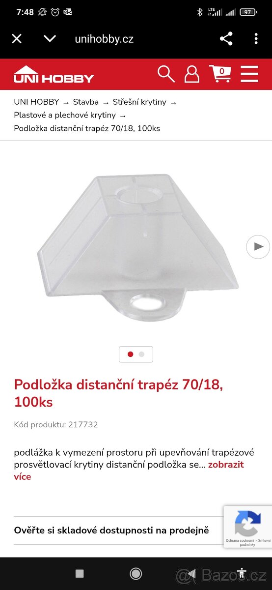 Podlozky trapez Podložka distanční trapéz 70/18, 100ks