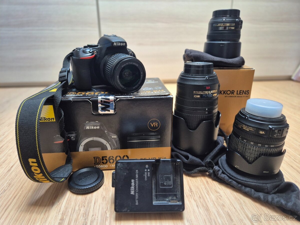 Prodám Nikon D5600 set + 3 objektivy – kompletní výbava