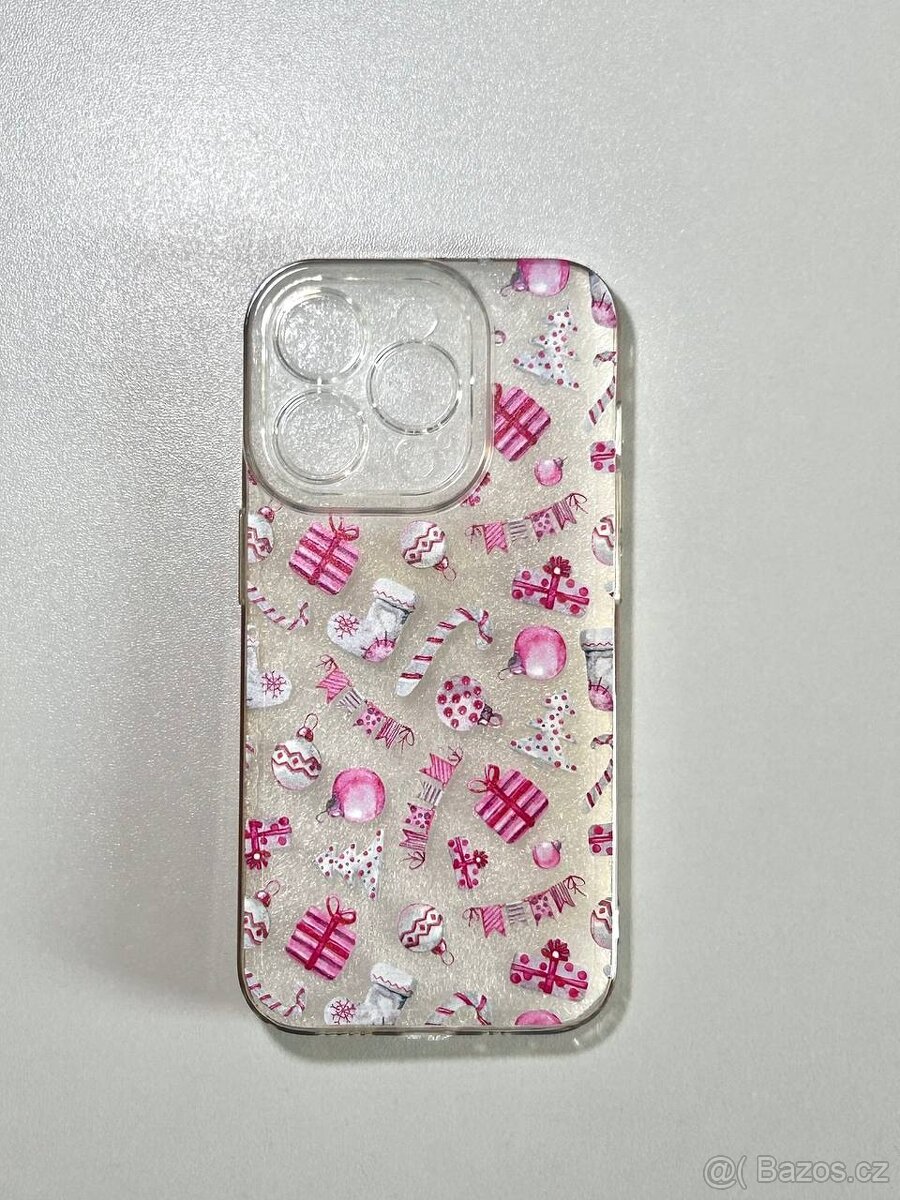 Pouzdro na iPhone 15 Pro – Vánoční design s růžovými motivy