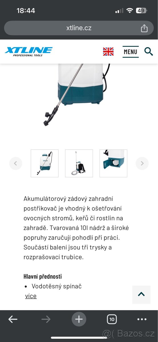 XTLine Aku zádový postřikovač 18V