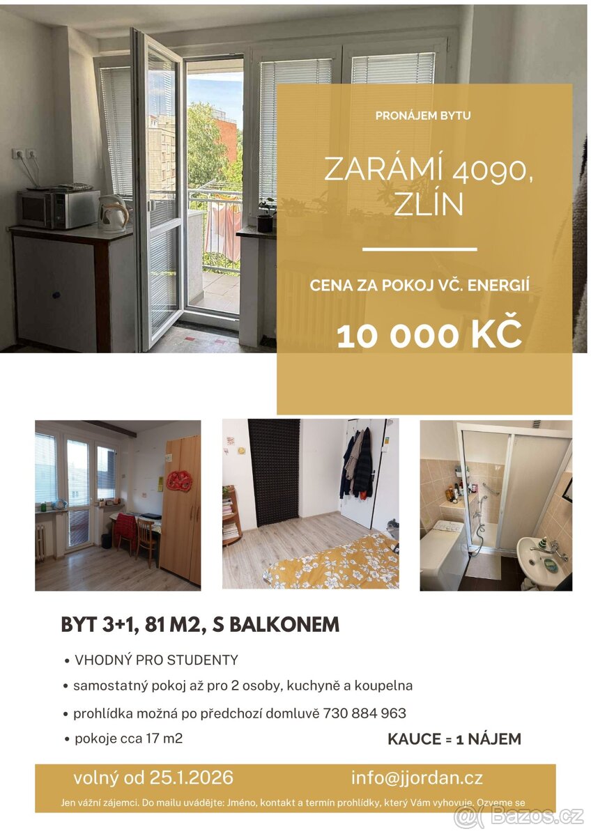 Pronájem pokoje až pro 2 osoby v bytě na Zarámí 4090 Zlín