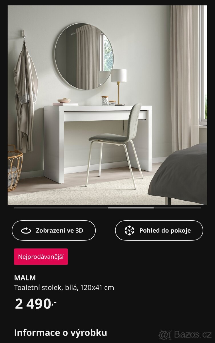 Kosmeticky/pracovni stolek Malm, Ikea