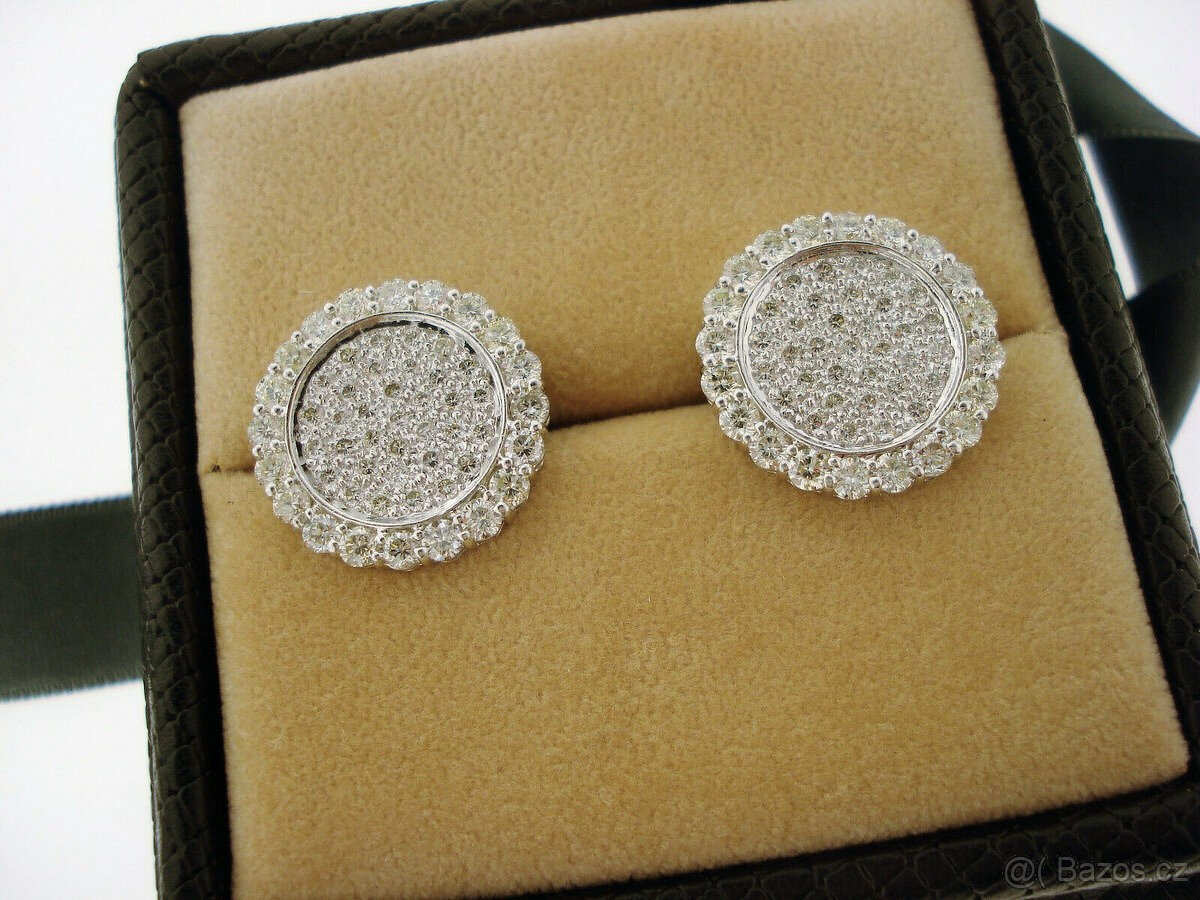 TOP náušnice, zlato 750, celkem 106 diamantů cca. 3,50 karát