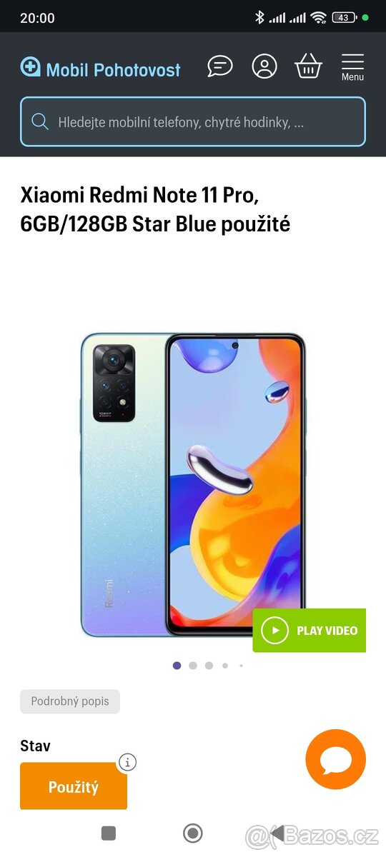 Xiaomi Redmi Note 11 Pro, 6GB/128GB Star Blue použité