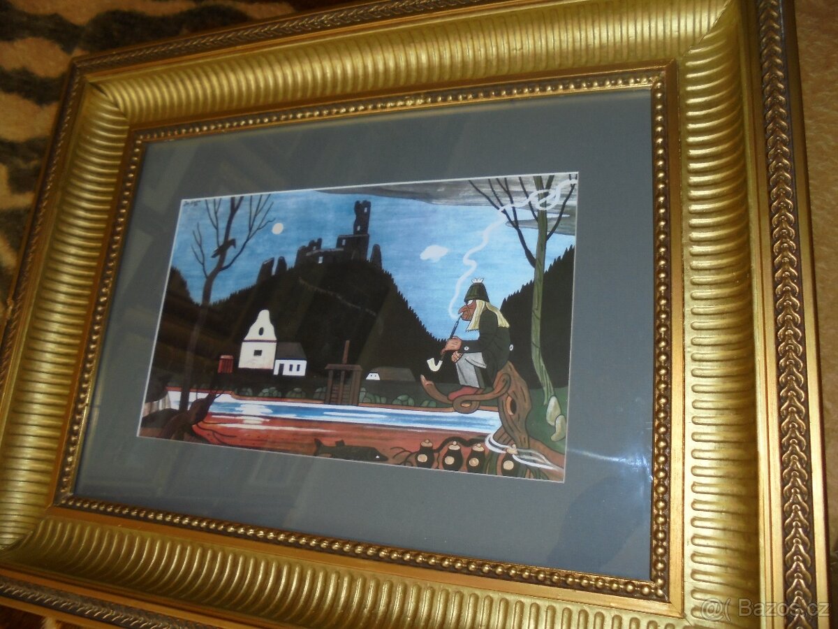 Josef LADA - VODNÍK a ŠTIKA 1952, roz.64x49cm