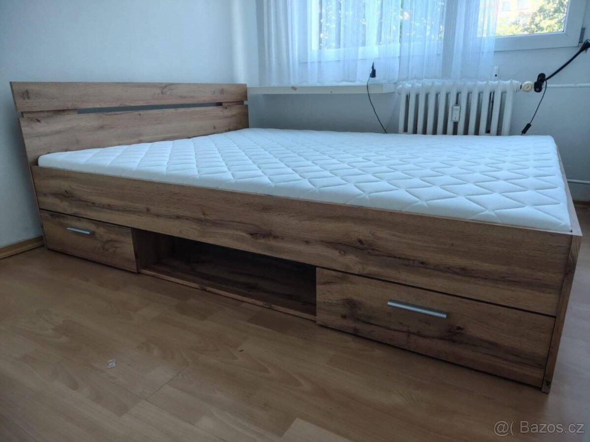 Multifunkční dvoulůžková postel dub wotan NOVÁ
