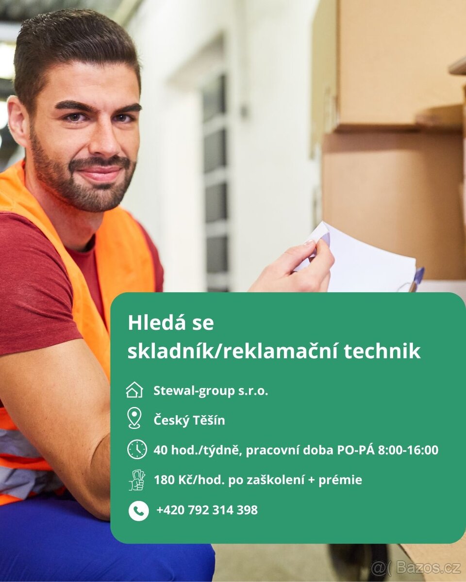 Skladník, reklamační technik