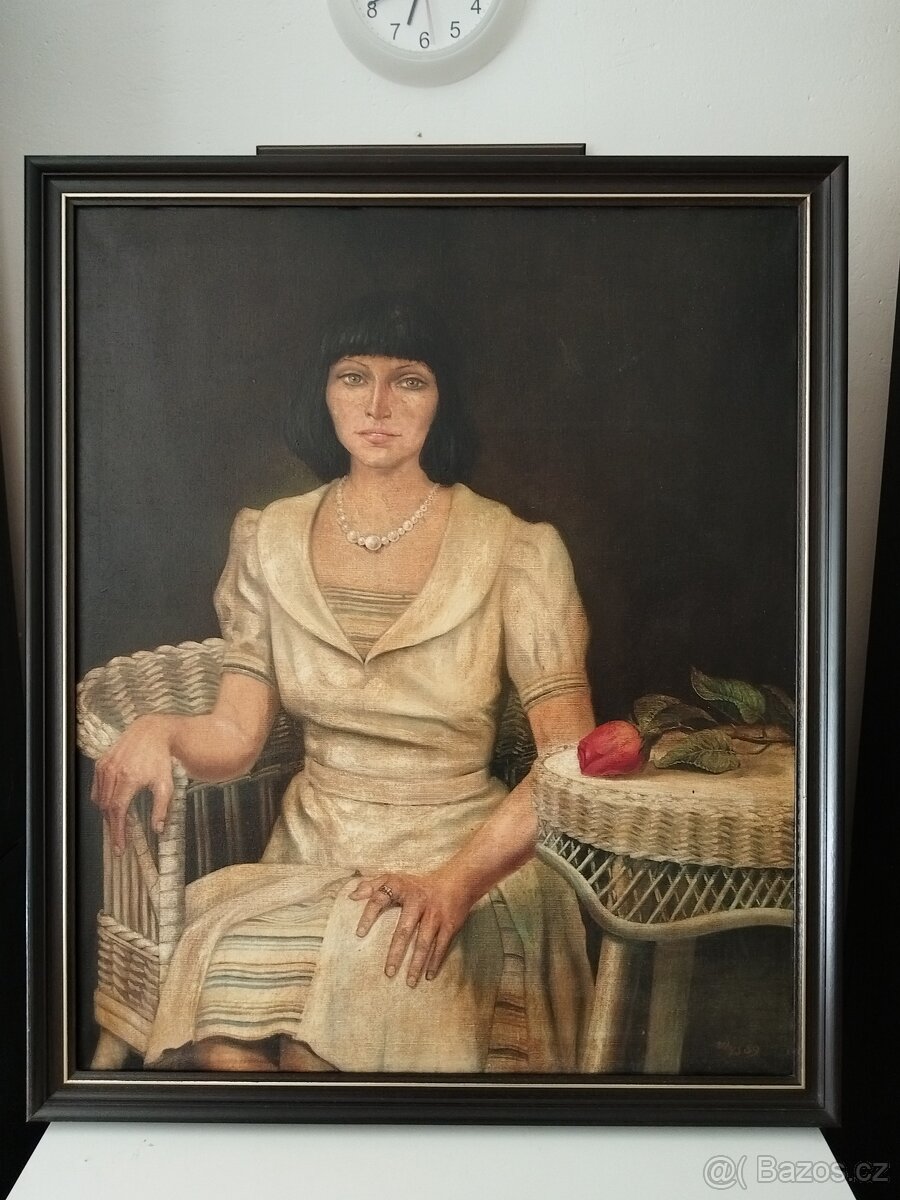 obraz DÁMA S PERLOVÝM NÁHRDELNÍKEM, olej, sign. +89