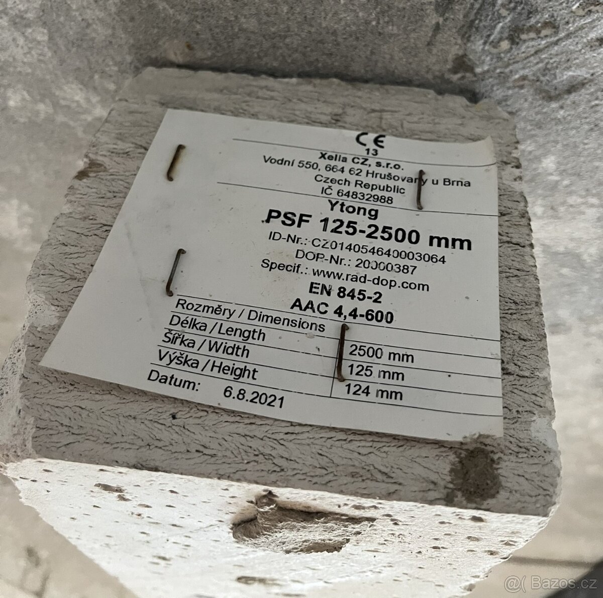 Překlad plochý Ytong PSF 125×124×2500 mm