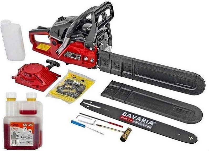 Motorová řetězová pila 5,5HP 2x řetěz 2x lišta +startér olej