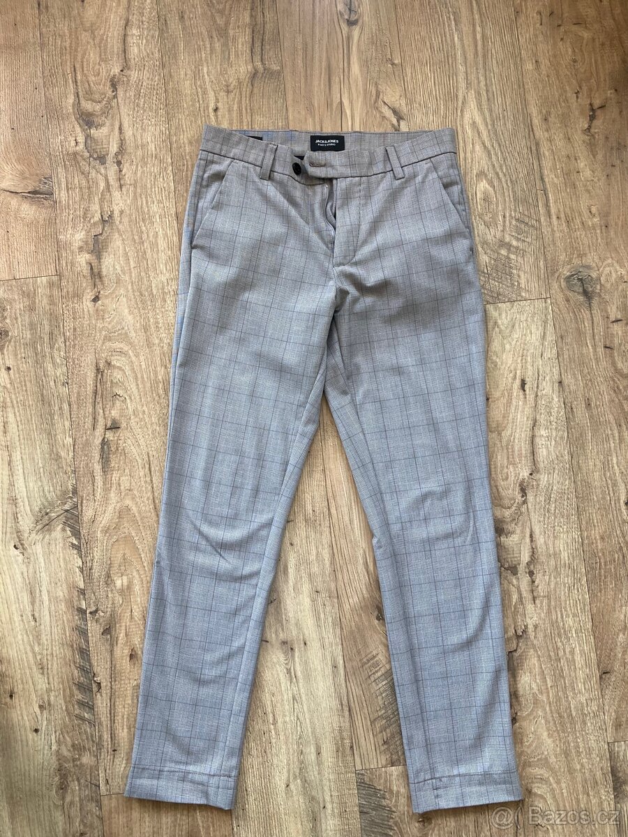 Slim Chino kostkované kalhoty, vel. 30/32, šedé