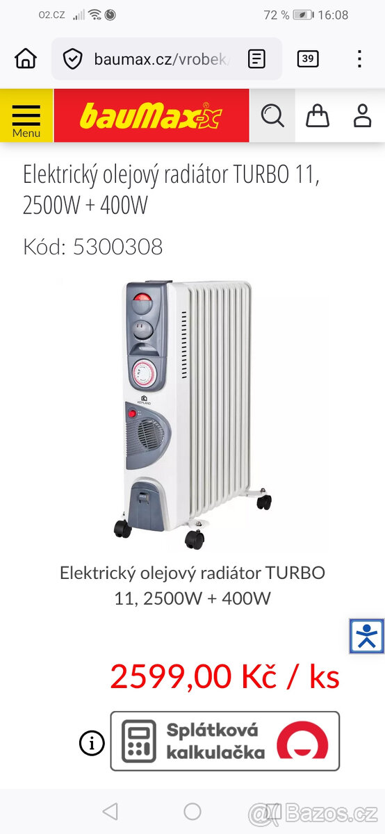 Elektrický Olejový Radiator TURBO 11, 2500W + 400W