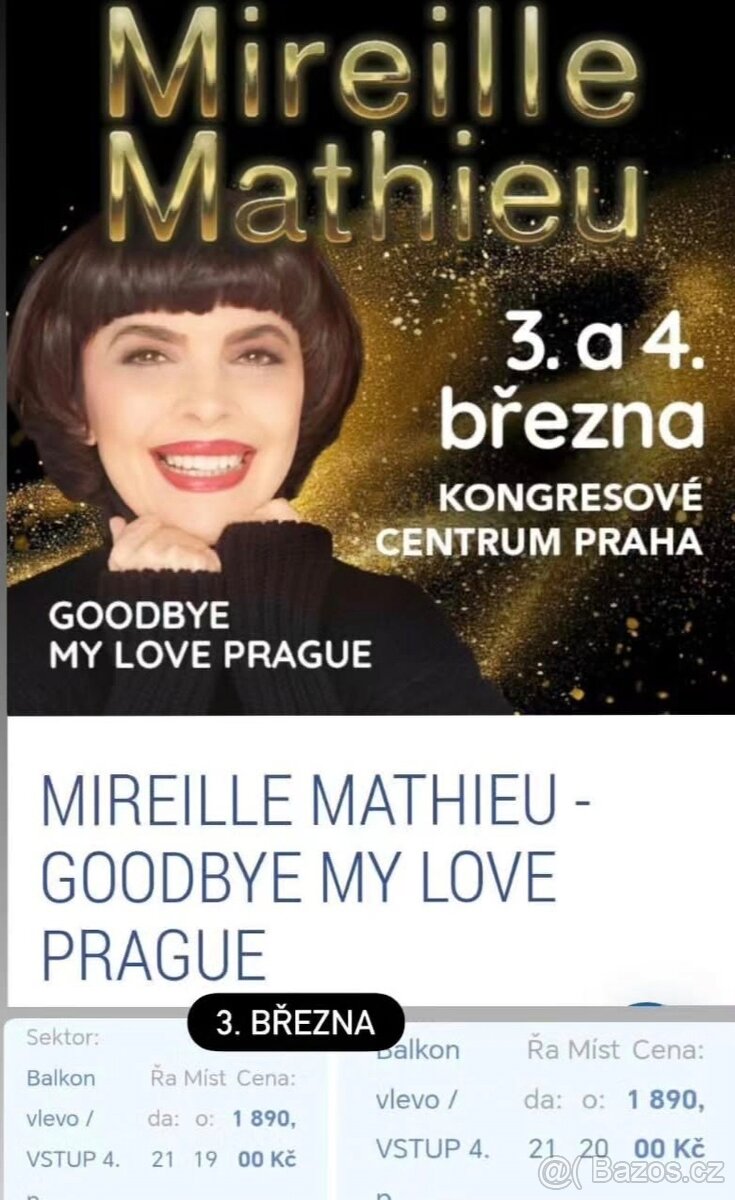 Prodám 2 lístky na Merielle Mathieu