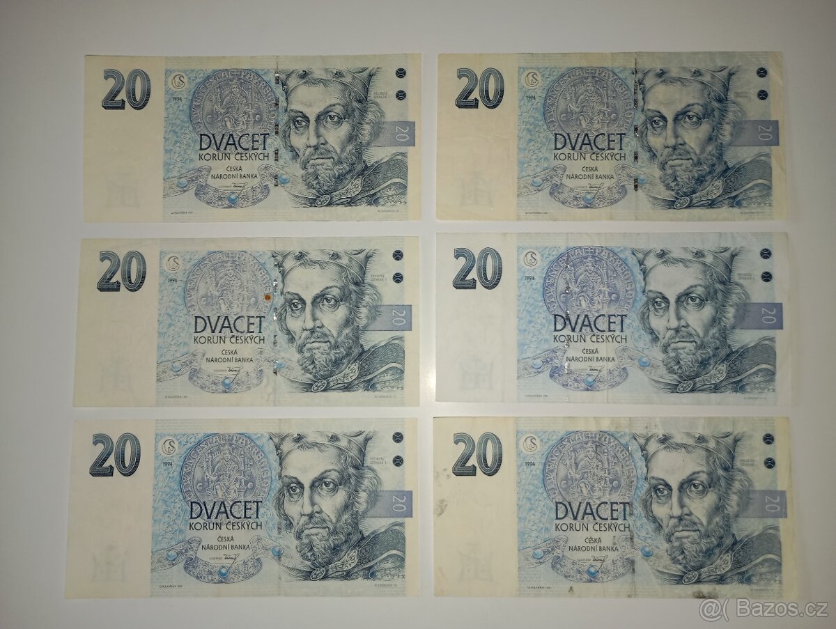BANKOVKY 20 KČ, 1994, OBĚ VYDANÉ SÉRIE, PĚKNÉ STAVY