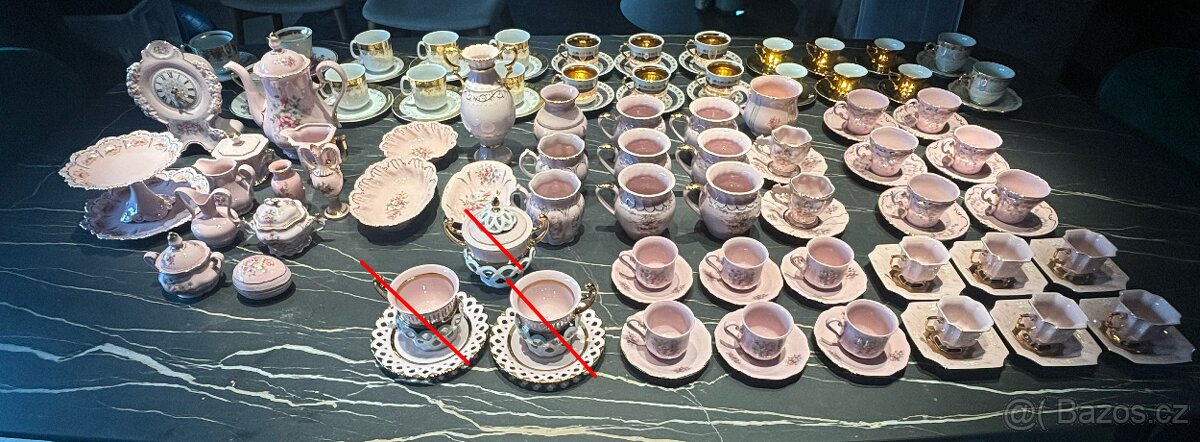Starožitný růžový porcelán - velká sbírka
