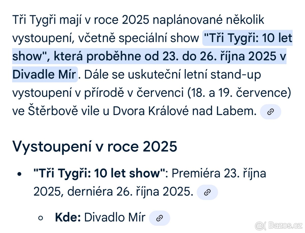 Tři Tygři koupim vstupenky divadlo Mír