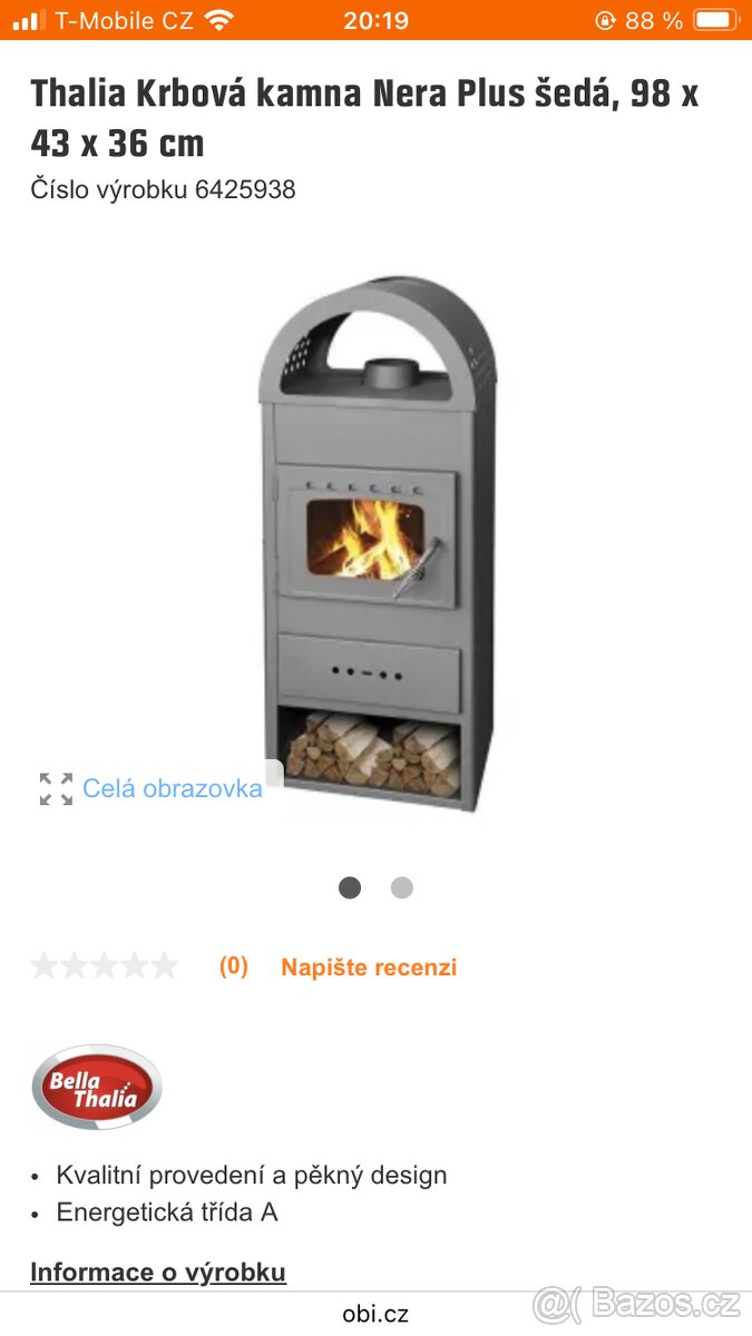 Thalia Krbová kamna Nera Plus černá , 98 x 43 x 36 cm