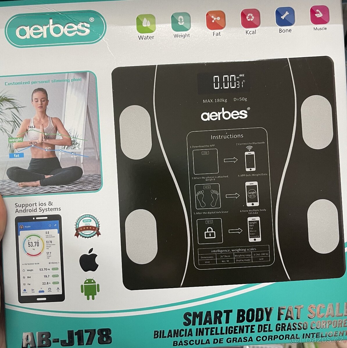 Analytická osobní váha Bluetooth 180 kg