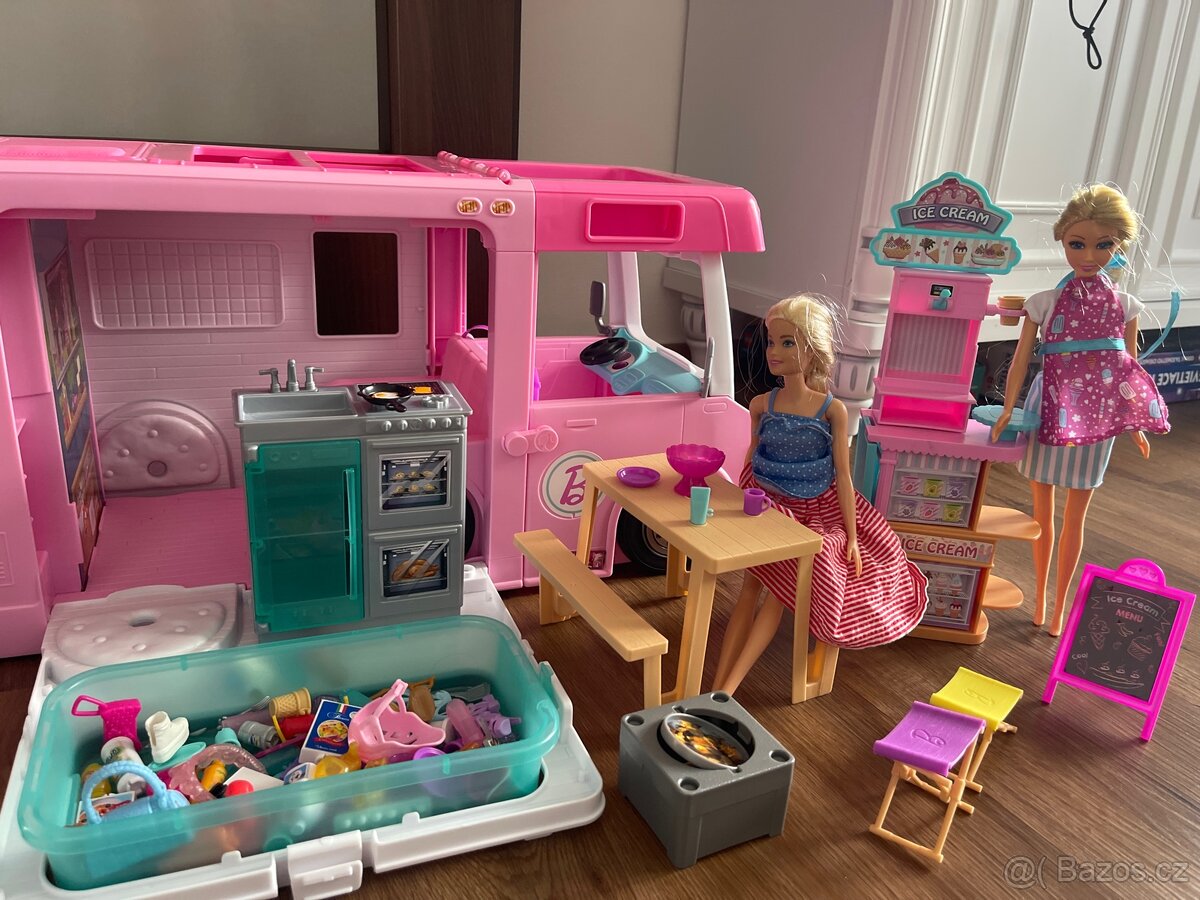 Mattel Barbie Karavan 3v1 + Barbie zmrzlinařka