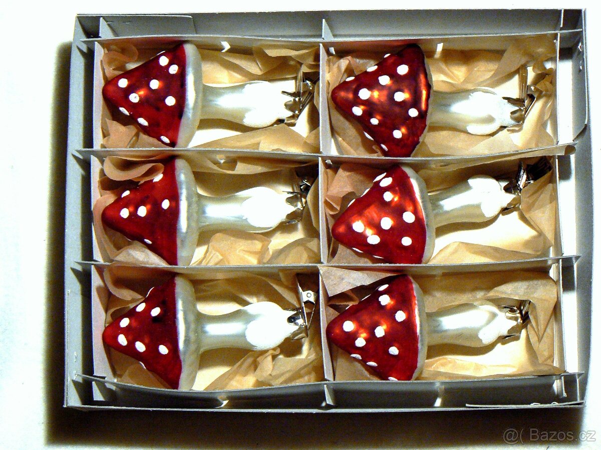 Retro vánoční ozdoby Muchomůrky-klips