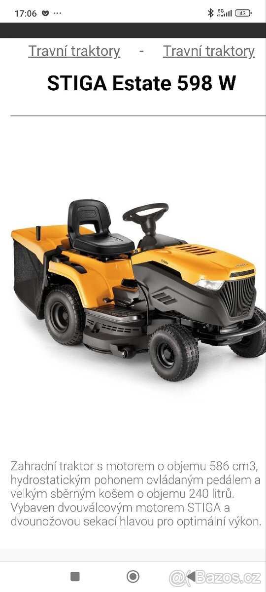 Zahradní traktor Stiga 598 w