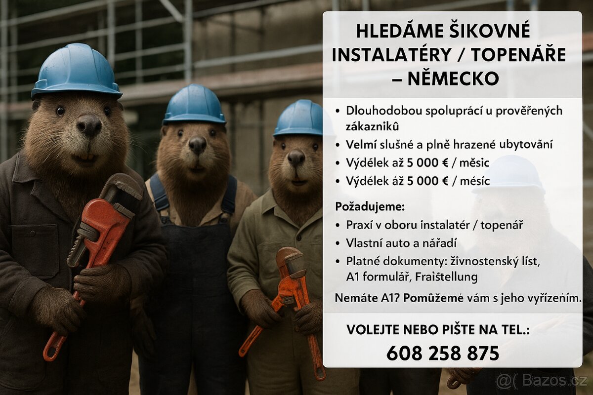 nstalatér/Topenář - NĚMECKO - Výdělek až 5 000 €