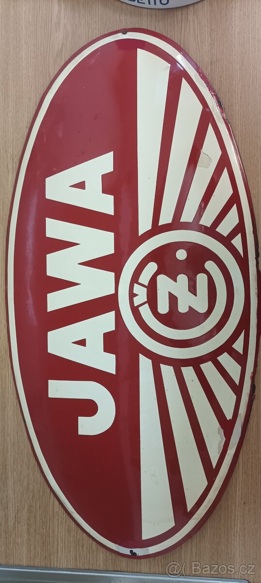 Plechová, smaltovaná cedule JAWA