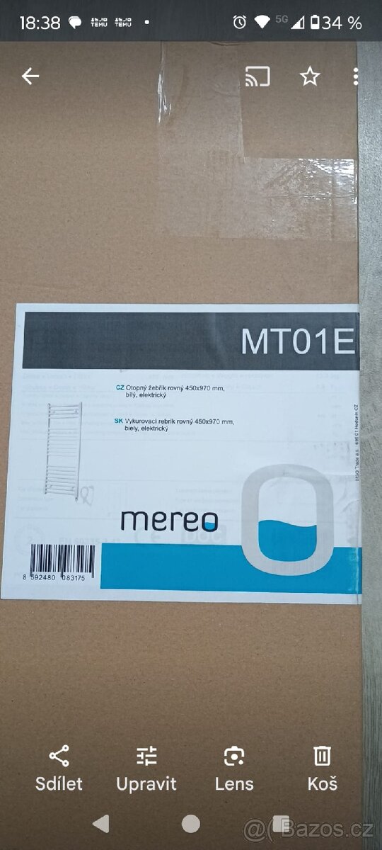 Otopný žebřík Mereo MT01E 450x970 elektrický NOVÝ ZÁRUKA
