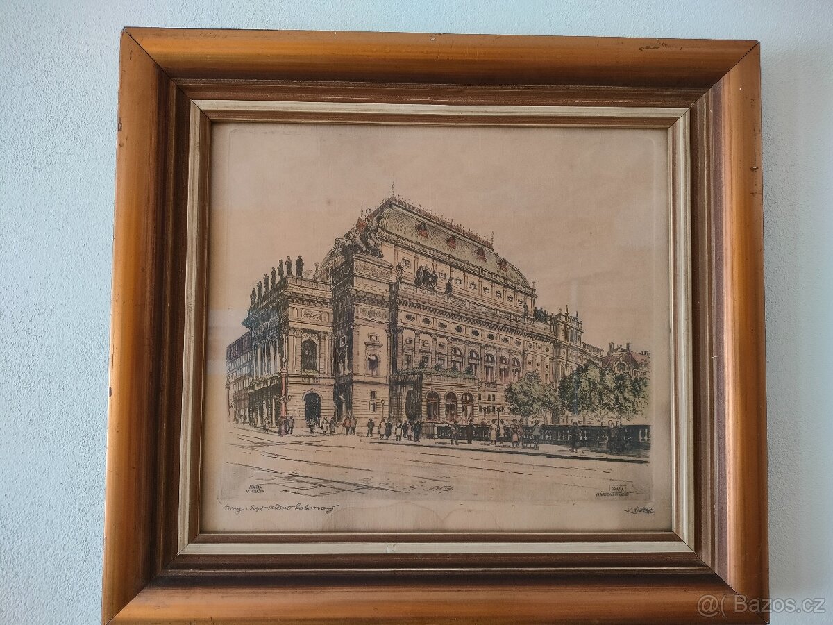 Ručně kolorovaný lept - Národní divadlo Praha