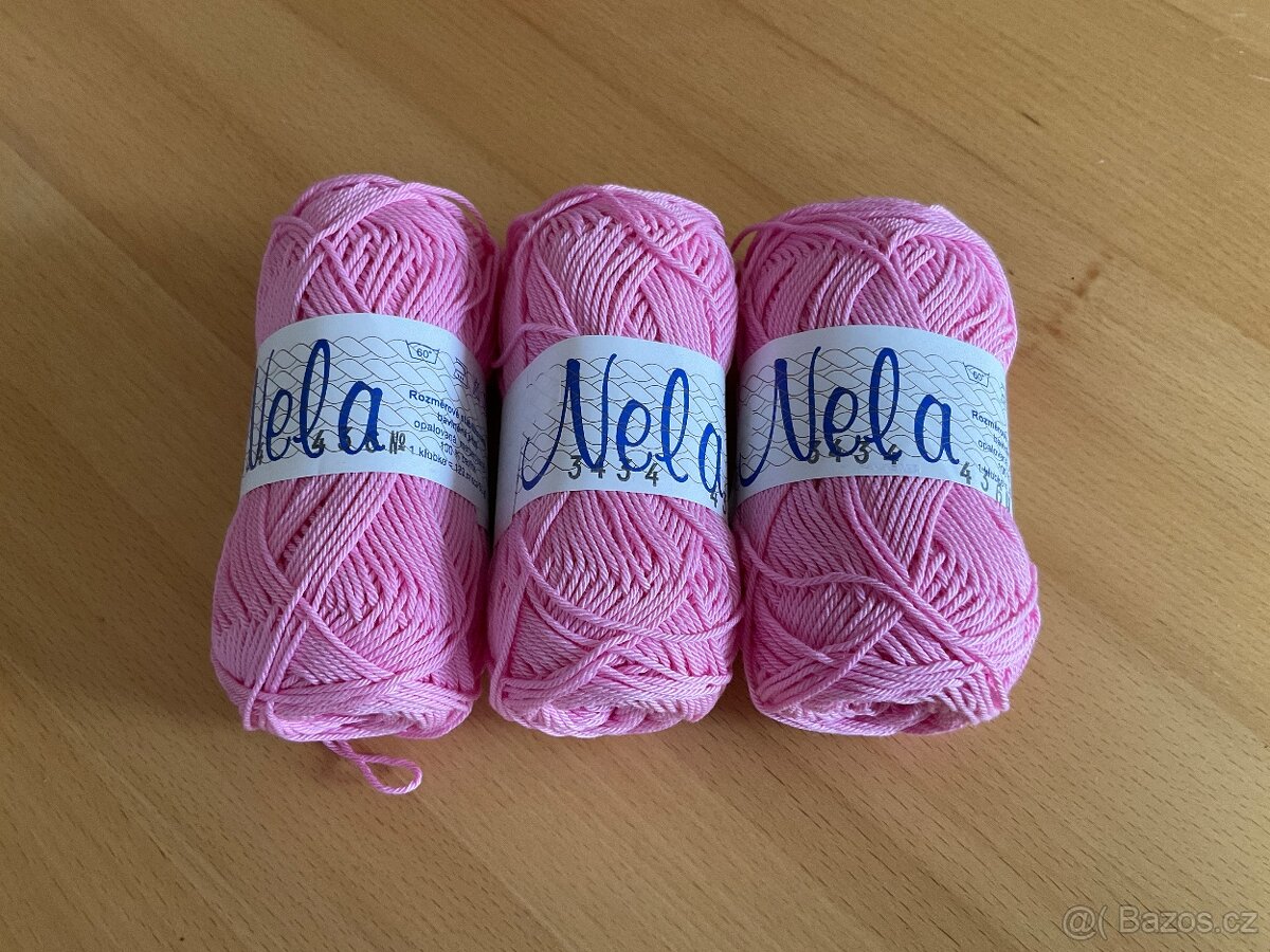 3x 50g háčkovací/pletací příze Nela (15dkg)- růžová