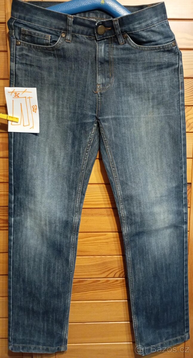 modré džíny, rifle značky Y.F.K. se zipem a knoflíkem, 146