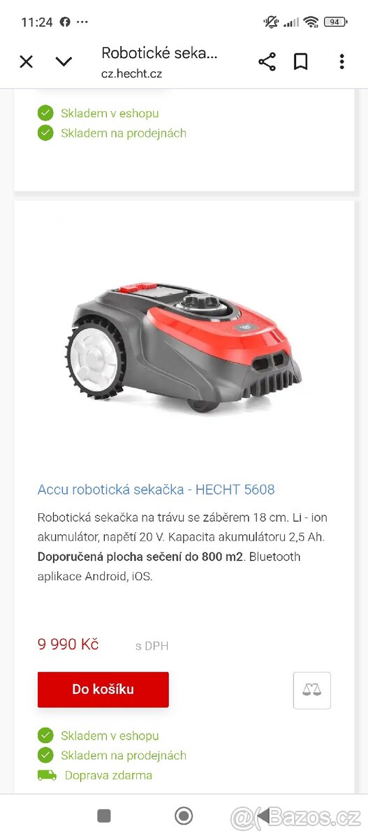 Robotická sekačka Hecht, kupovaná na jaře