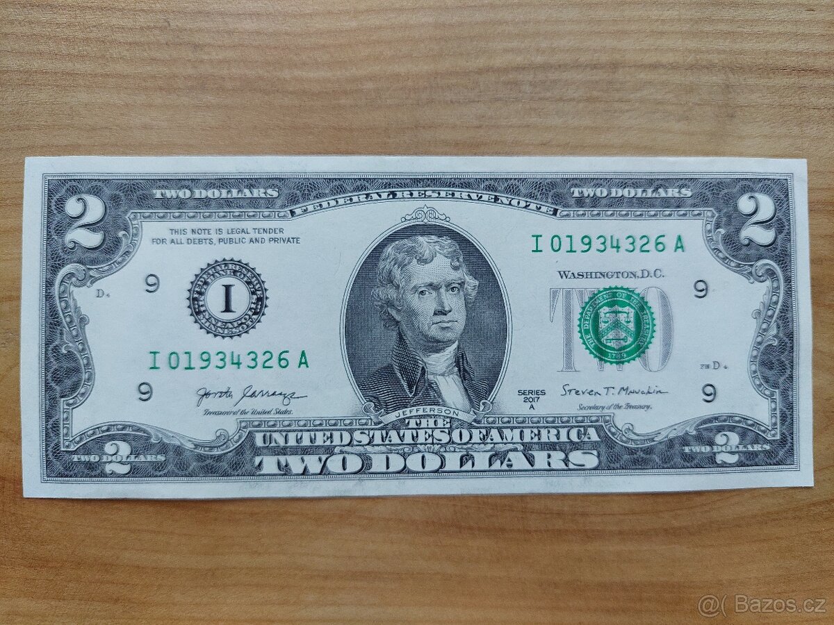 Současná dvoudolarovka 2 americké dolary $2 bankovka 2 USD