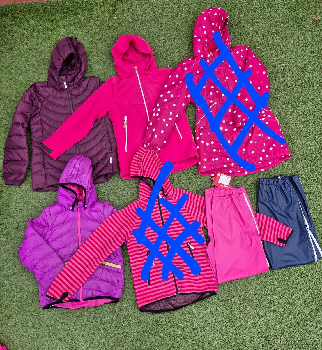 5x bunda + 2x oteplováky, vel. 140,146,152